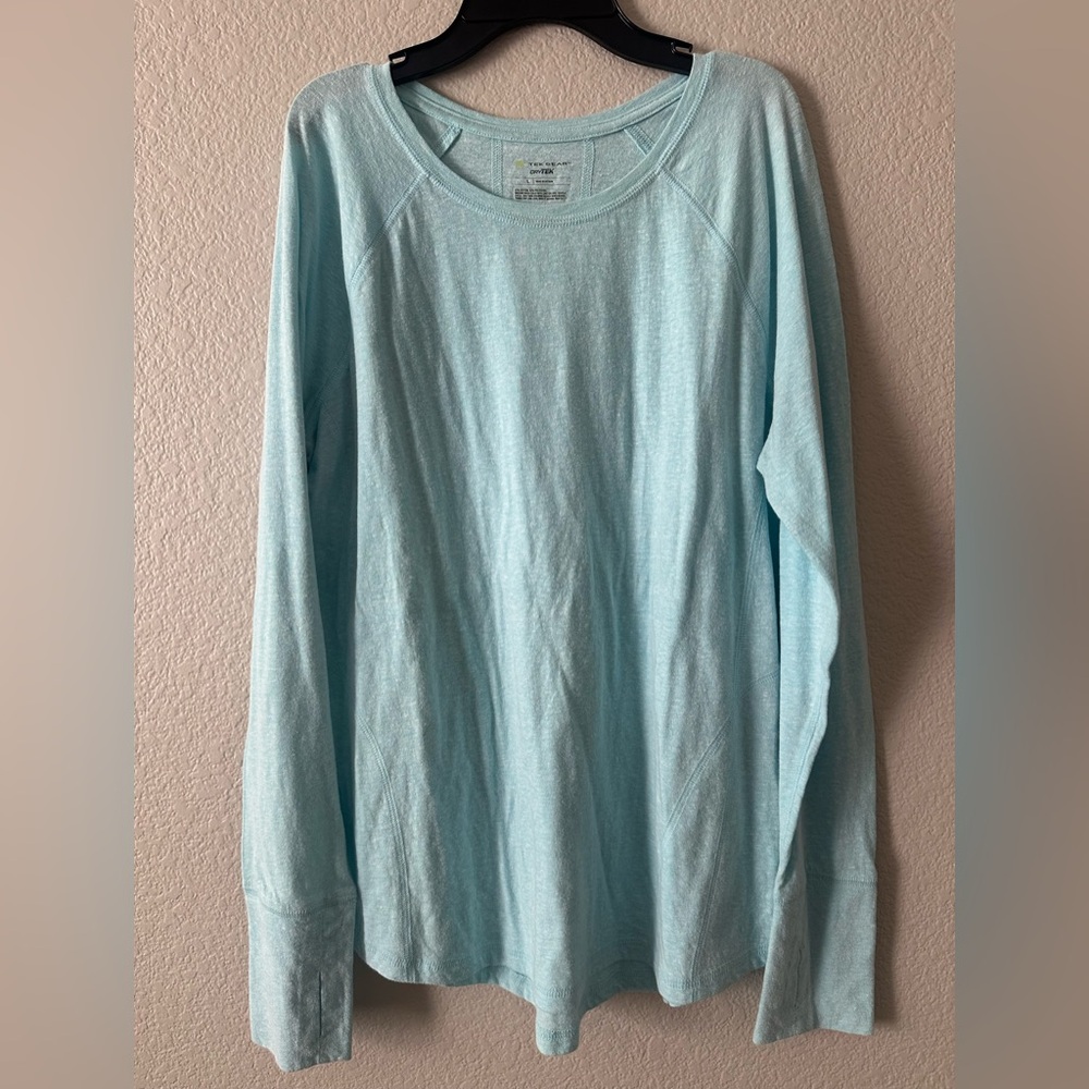 TEK GEAR Light Blue Long Sleeve Shirt Size L Large Dry Tek work out top